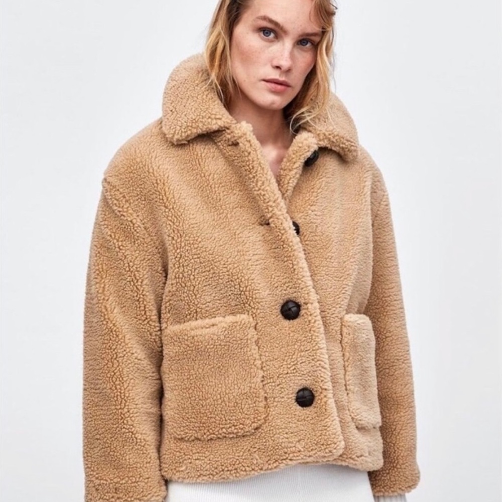 NWT Zara Tan Teddy Coat Jacket